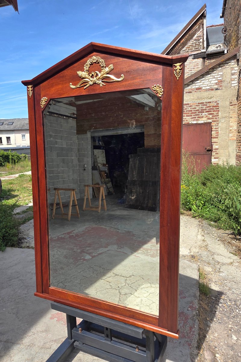 Empire-style Mirror In Mahogany And Gilded Bronze, With A Beveled Mercury-glass Panel, 19th-century-photo-6
