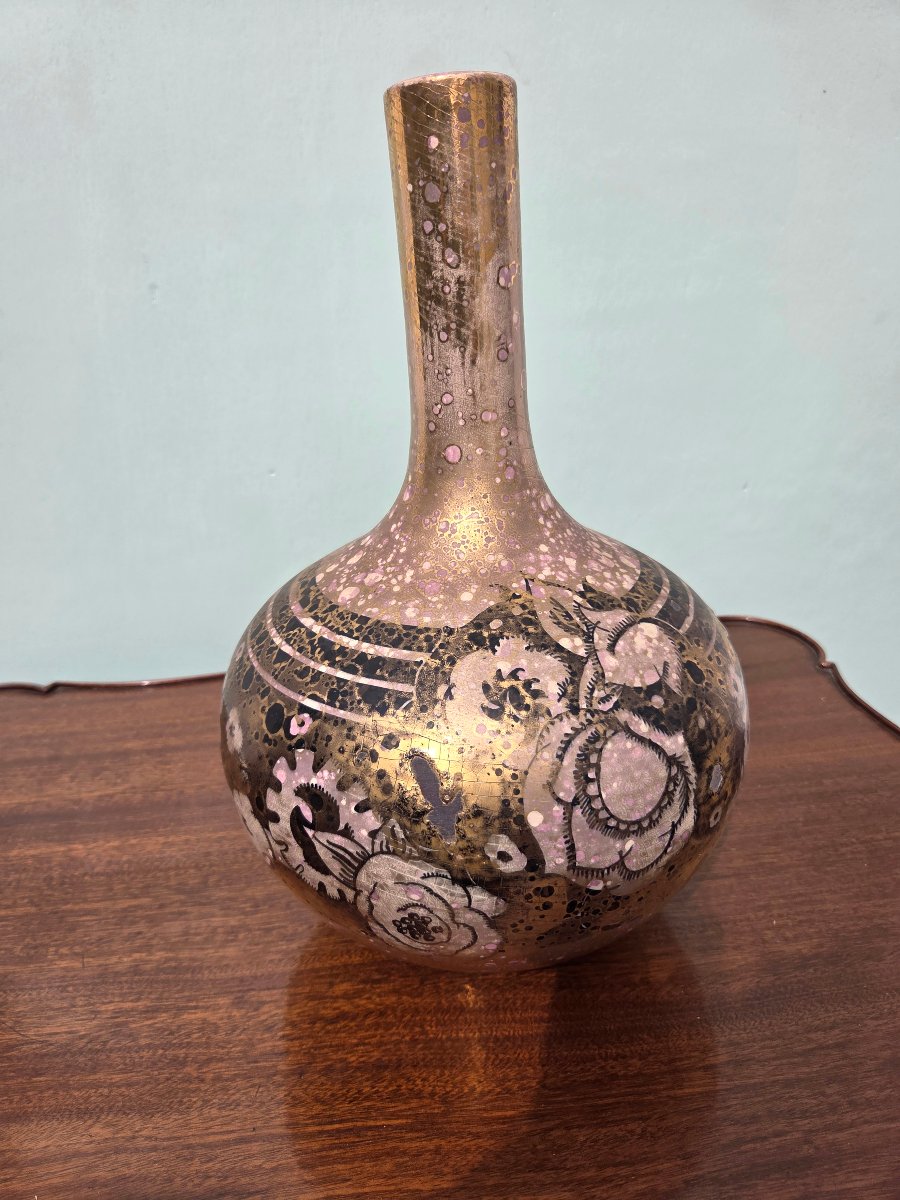 Vase Monacis, Vallauris, décor métallisé, vers 1955-1965. D'époque XXème -photo-2