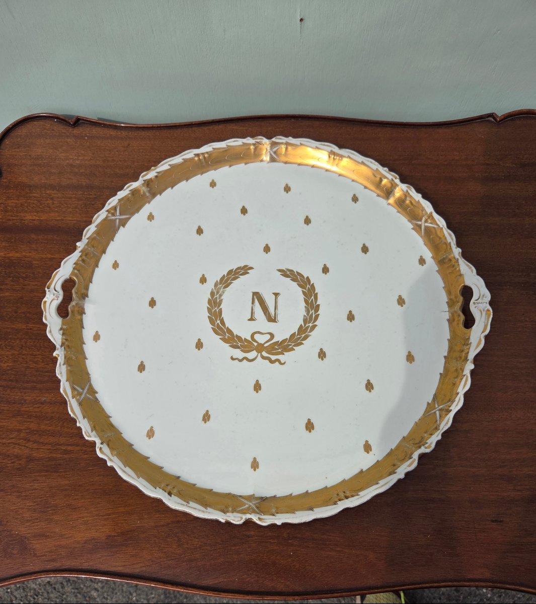 Plateau en porcelaine de Paris à décor impérial « N », Empire, Époque Napoléon III-photo-4