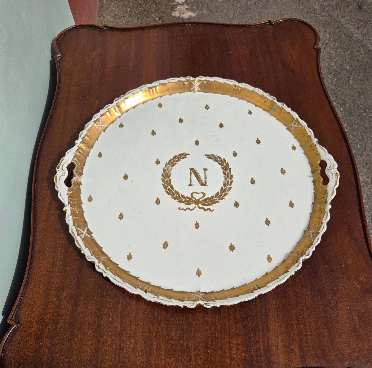 Plateau en porcelaine de Paris à décor impérial « N », Empire, Époque Napoléon III-photo-2