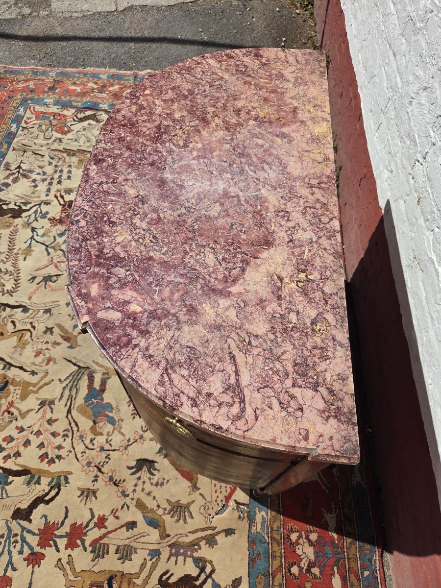 Commode demi-lune en marqueterie,  Louis XVI,  d'époque XIXème. -photo-4