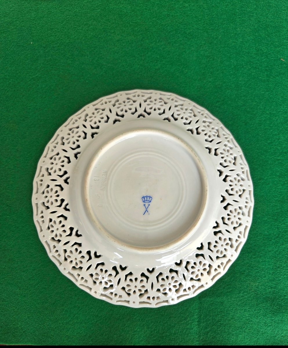 Set Of Four Openwork Dessert Plates Made Of Meissen Porcelain, 20th Century-photo-3