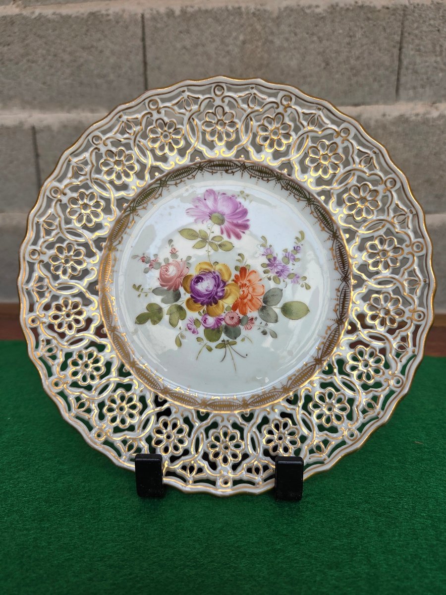 Set Of Four Openwork Dessert Plates Made Of Meissen Porcelain, 20th Century-photo-4