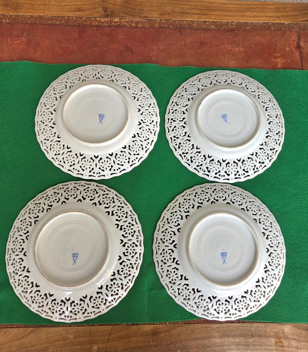 Set Of Four Openwork Dessert Plates Made Of Meissen Porcelain, 20th Century-photo-6