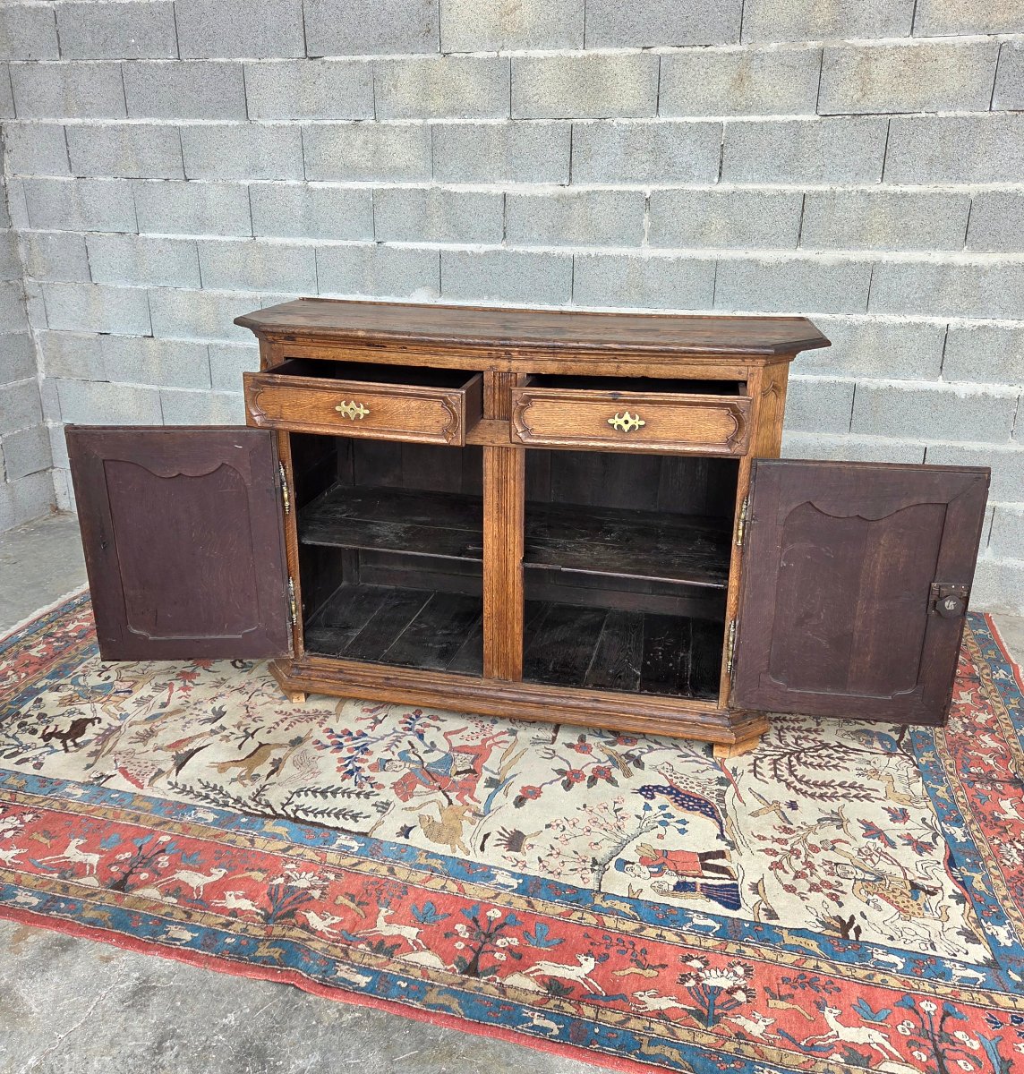 Low Oak Sideboard, Two Drawers, Two Louis XV-style Doors, Late 18th Century -photo-4
