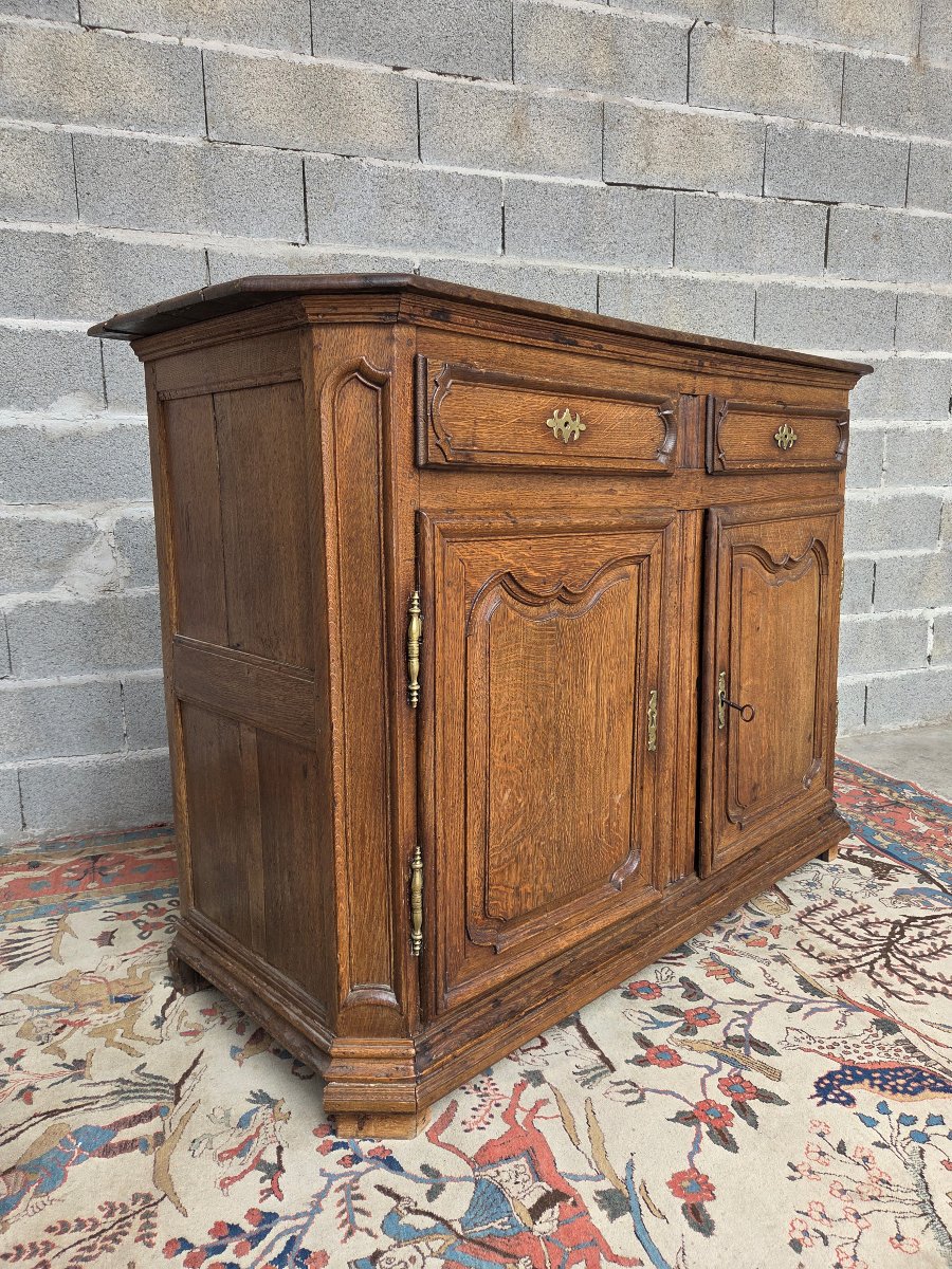 Low Oak Sideboard, Two Drawers, Two Louis XV-style Doors, Late 18th Century -photo-1