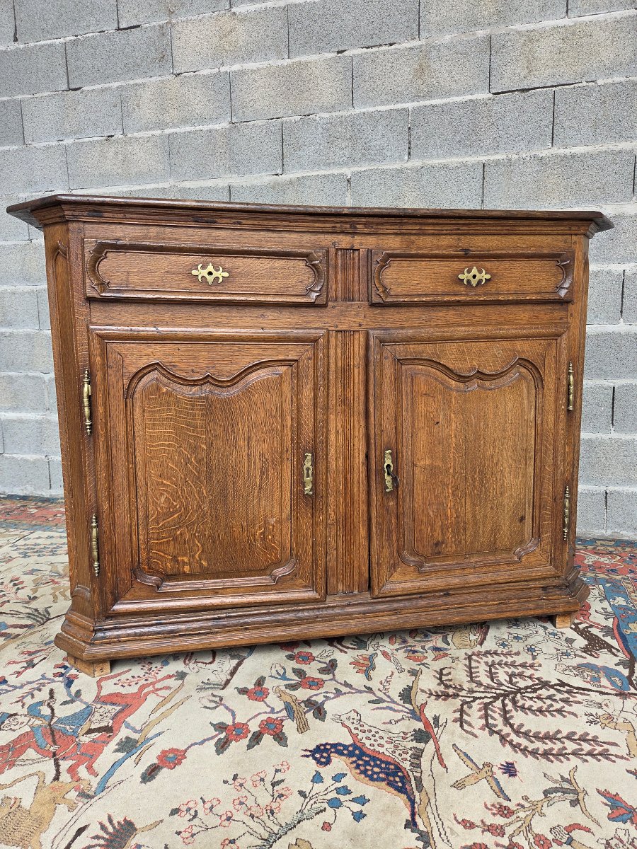 Low Oak Sideboard, Two Drawers, Two Louis XV-style Doors, Late 18th Century -photo-2