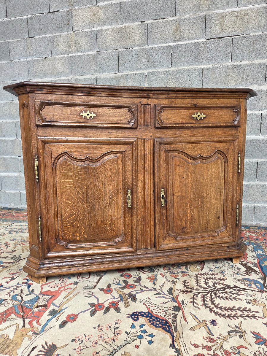 Low Oak Sideboard, Two Drawers, Two Louis XV-style Doors, Late 18th Century 