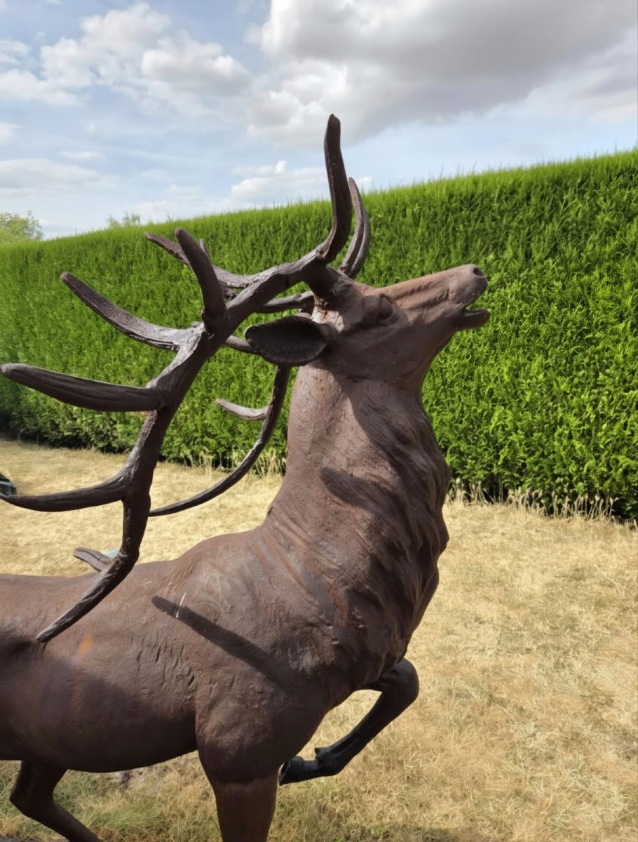 Large Cast-iron Stag Bellowing, 20th Century-photo-3