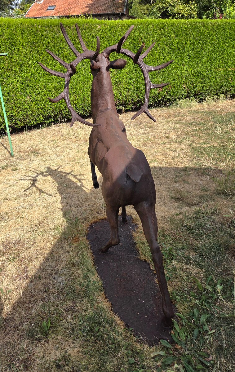 Large Cast-iron Stag Bellowing, 20th Century-photo-6