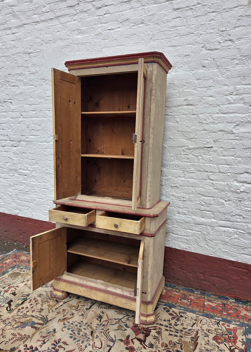 A Two-piece Painted, Rustic Cabinet. 19th-century Piece-photo-3