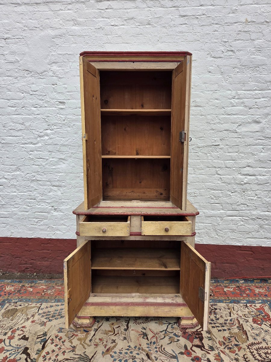 A Two-piece Painted, Rustic Cabinet. 19th-century Piece-photo-1