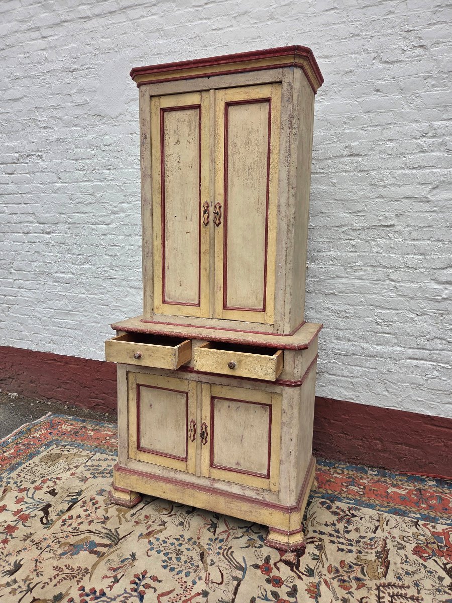 A Two-piece Painted, Rustic Cabinet. 19th-century Piece-photo-3