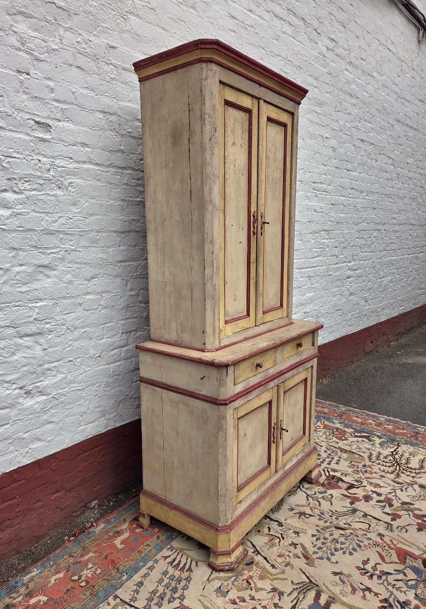 A Two-piece Painted, Rustic Cabinet. 19th-century Piece-photo-4