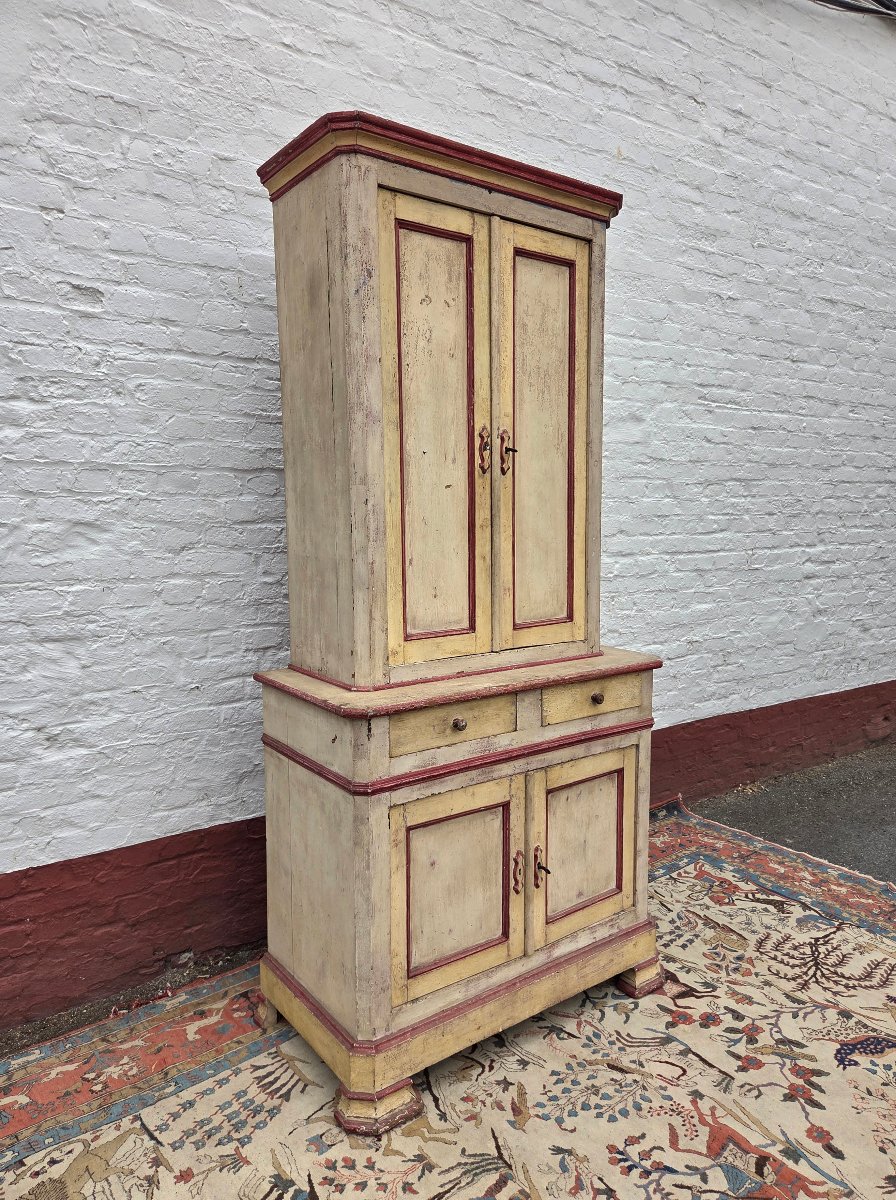 A Two-piece Painted, Rustic Cabinet. 19th-century Piece-photo-6