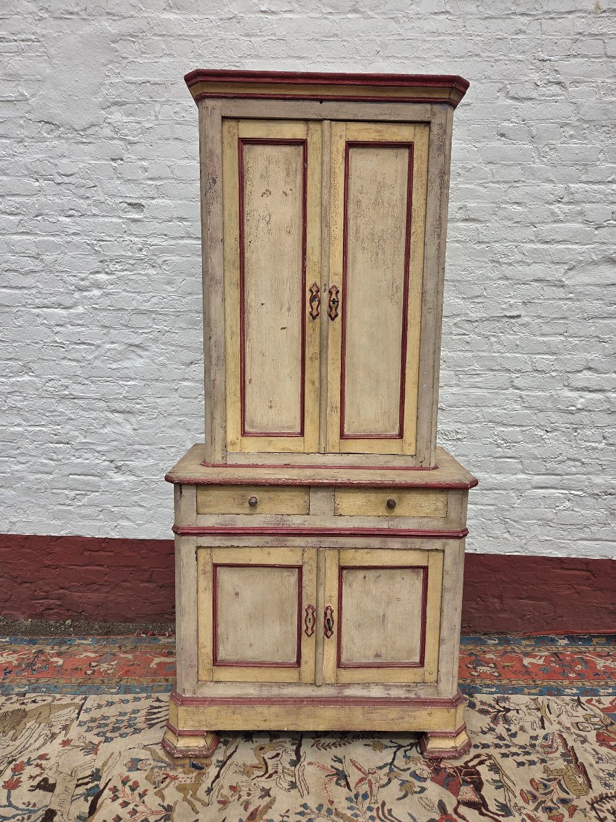 A Two-piece Painted, Rustic Cabinet. 19th-century Piece
