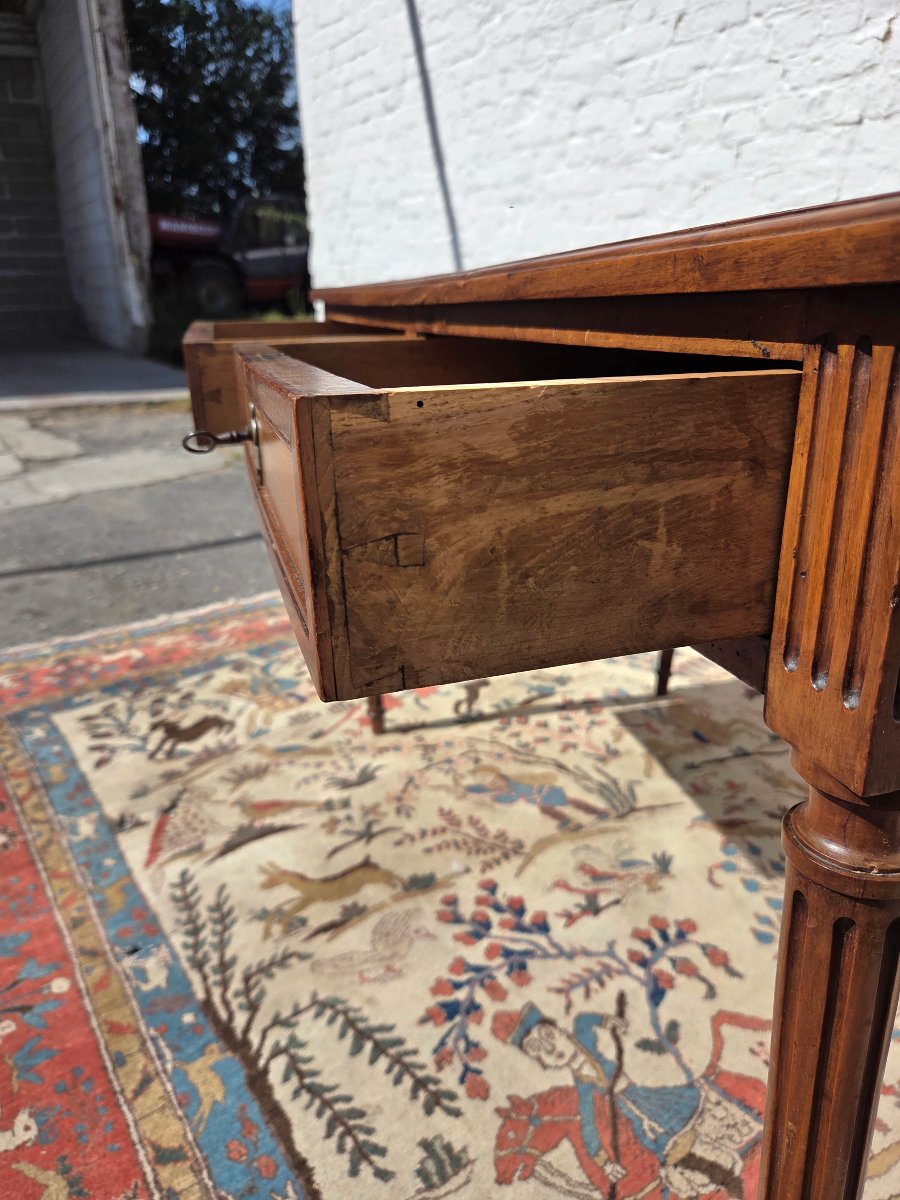 A Louis XVI-style Walnut Desk With Cognac-colored Leather, Dating From The 19th Century. -photo-2