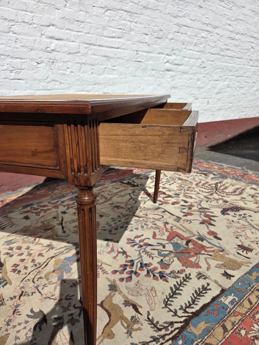 A Louis XVI-style Walnut Desk With Cognac-colored Leather, Dating From The 19th Century. -photo-4