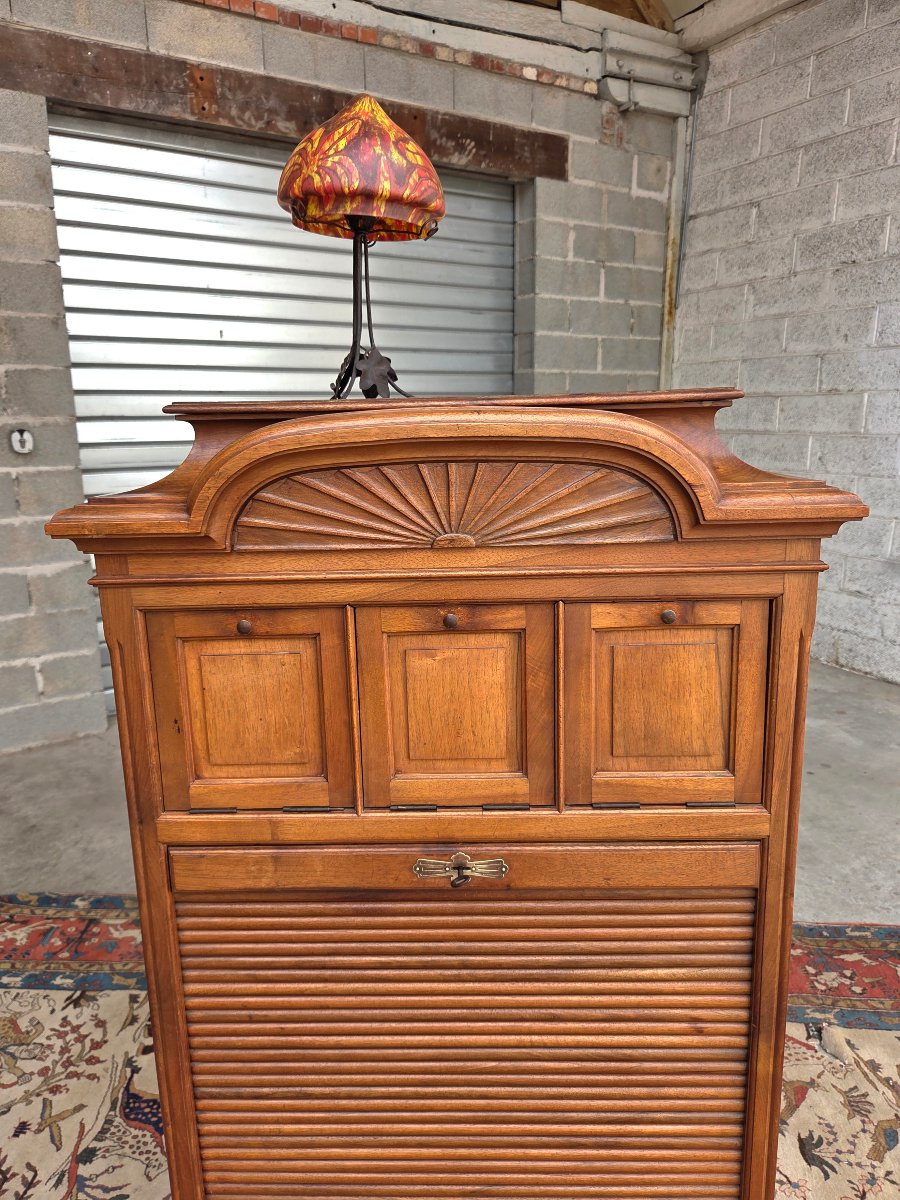 Light Mahogany Filing Cabinet With A Drop-down Door. Napoleon III Period, Late 19th Century. -photo-2