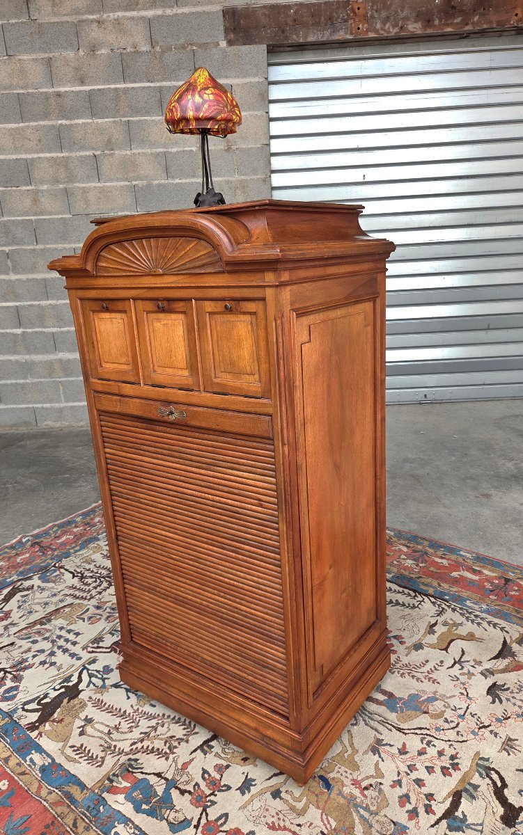 Light Mahogany Filing Cabinet With A Drop-down Door. Napoleon III Period, Late 19th Century. -photo-3