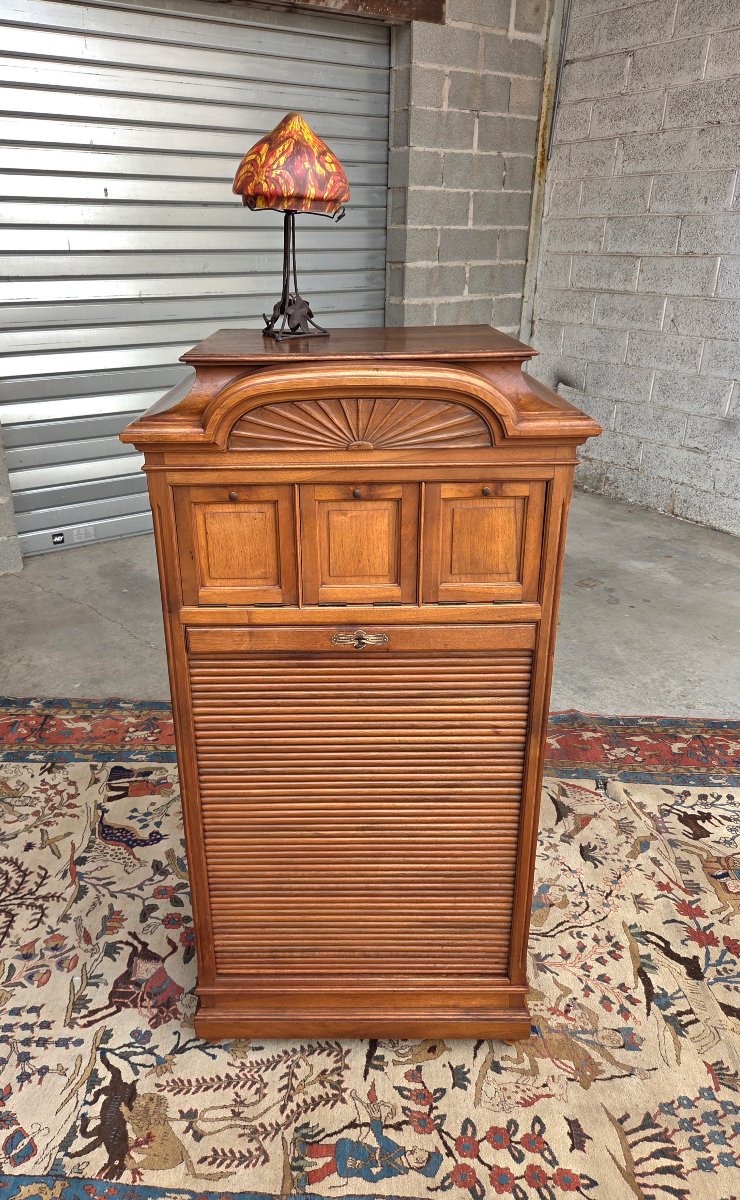 Light Mahogany Filing Cabinet With A Drop-down Door. Napoleon III Period, Late 19th Century. -photo-3
