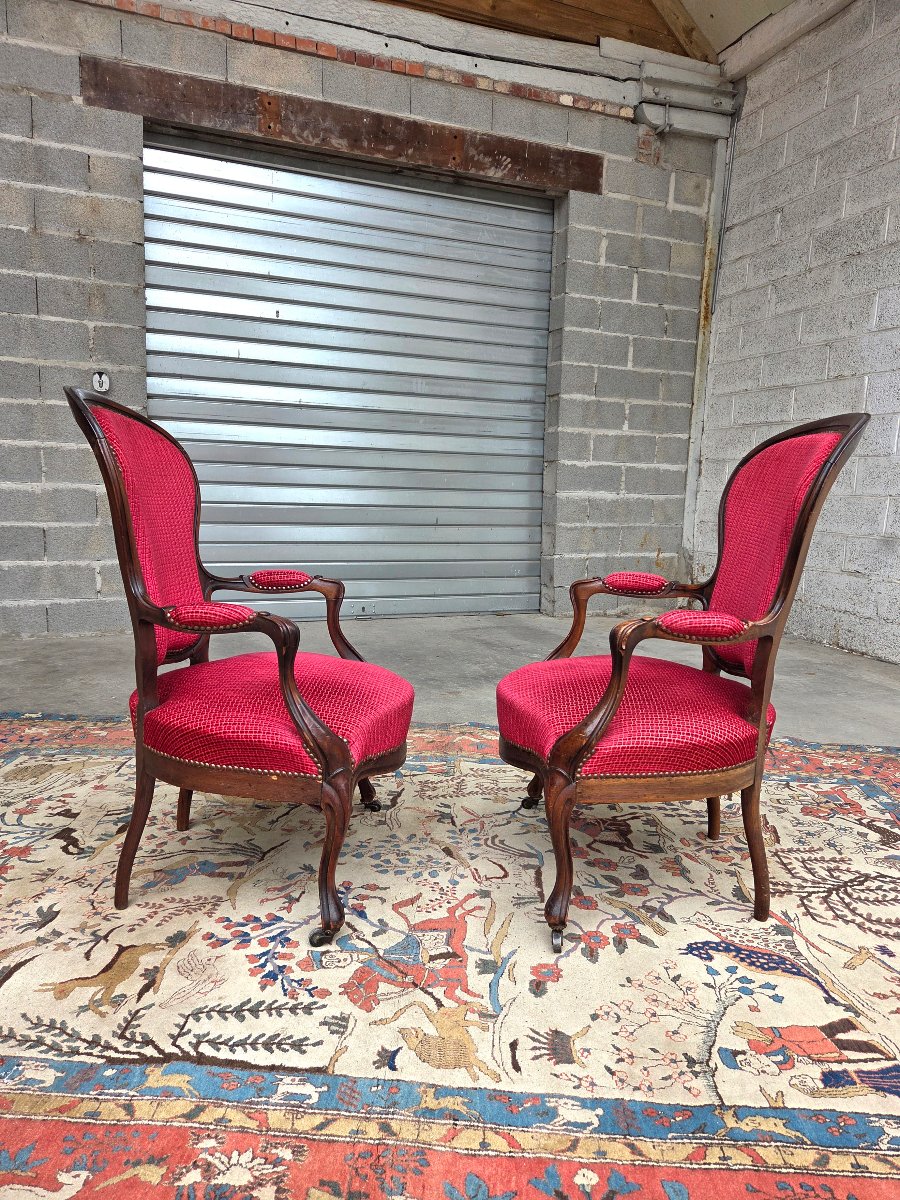 Paire de fauteuils en noyer style Louis XV – Époque Napoléon III-photo-7
