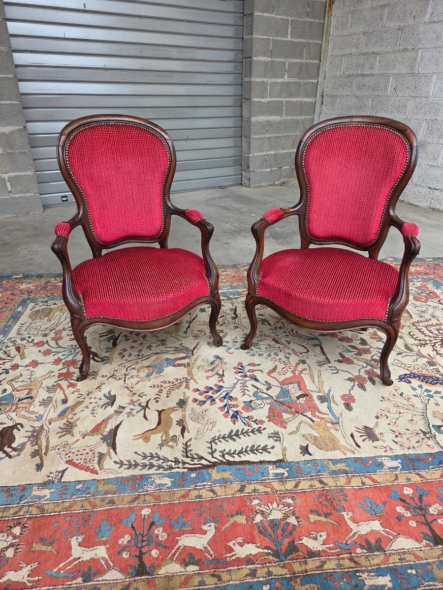 Paire de fauteuils en noyer style Louis XV – Époque Napoléon III