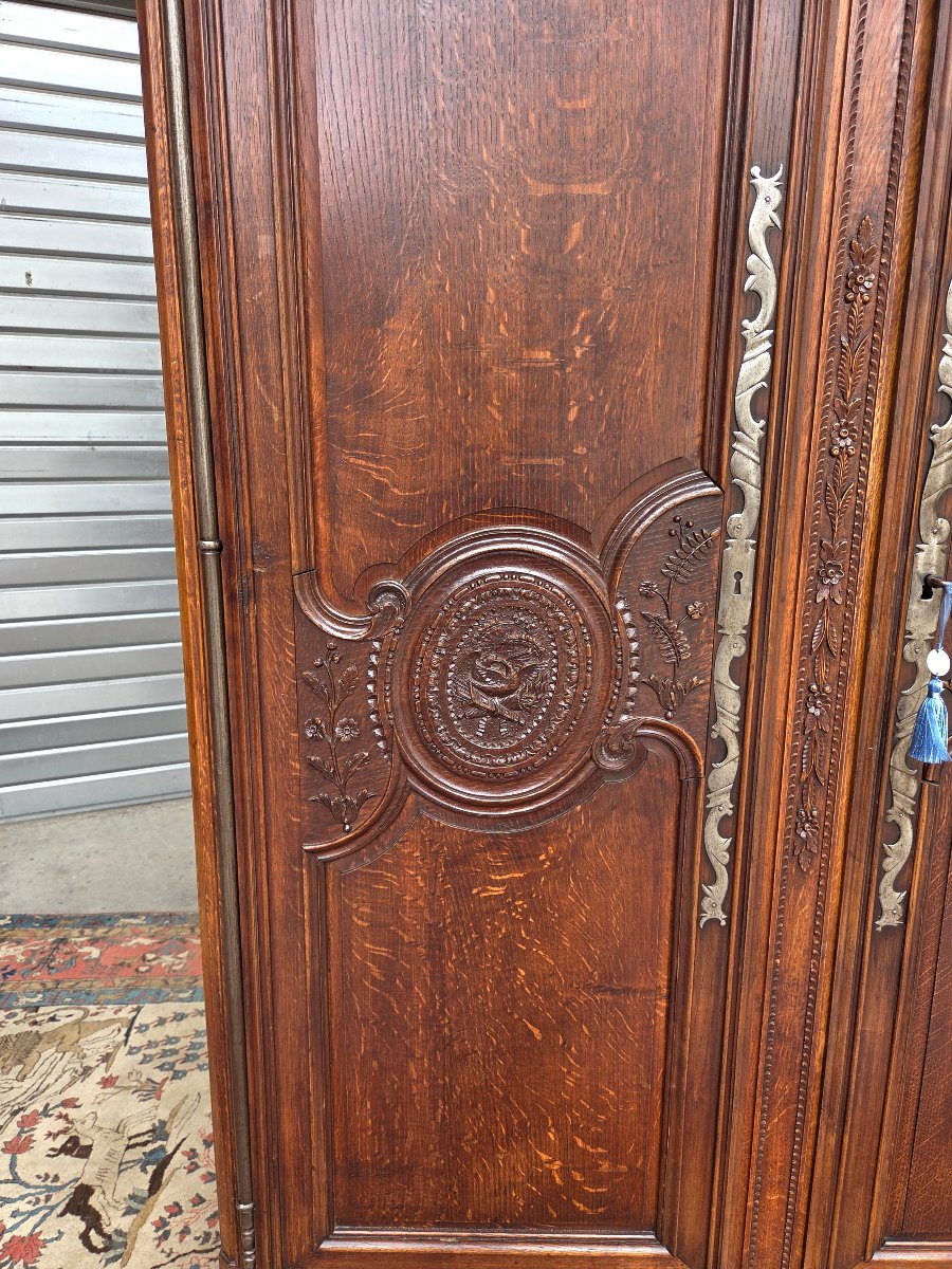 Carved Oak Wedding Cabinet, Louis XV Style. From The Pays De Caux Region. Late 18th Century-photo-6