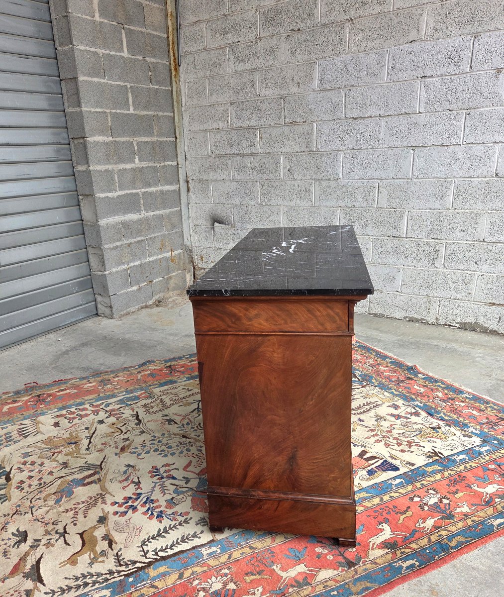 Restored Mahogany Chest Of Drawers, 5 Drawers. Gray Marble With White Veins. Early 19th Century. -photo-2