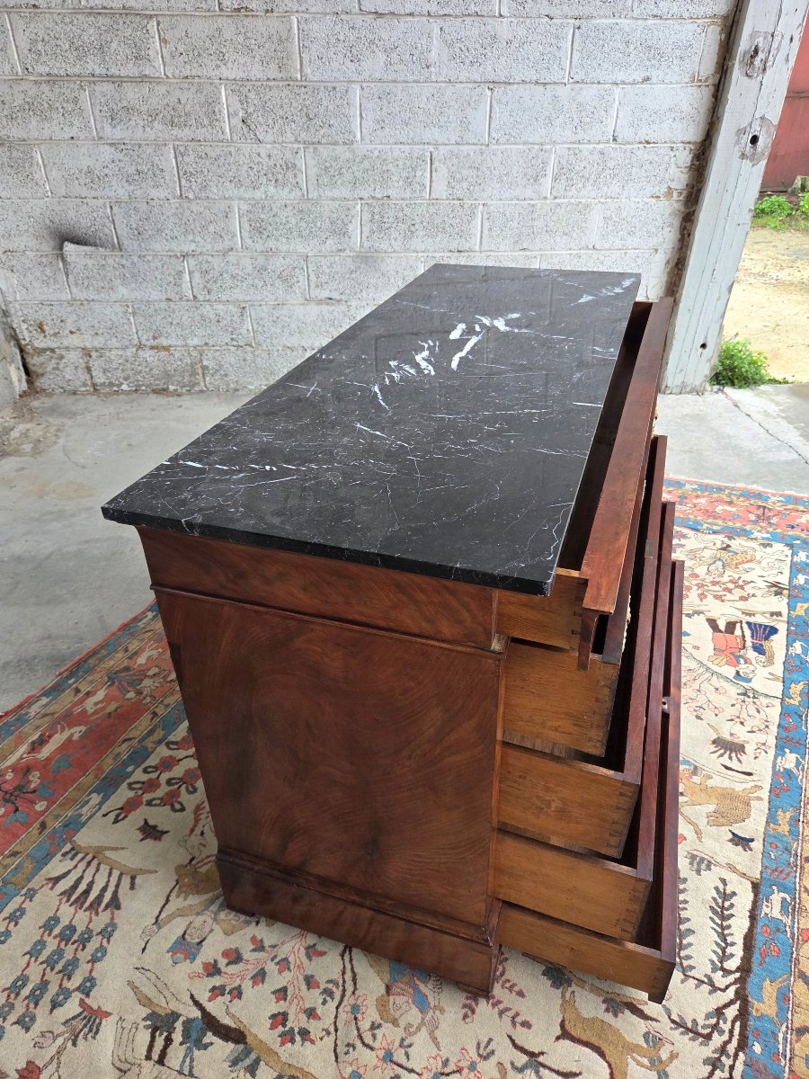 Restored Mahogany Chest Of Drawers, 5 Drawers. Gray Marble With White Veins. Early 19th Century. -photo-3