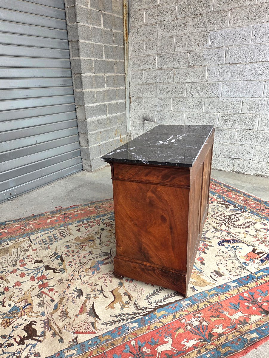 Restored Mahogany Chest Of Drawers, 5 Drawers. Gray Marble With White Veins. Early 19th Century. -photo-1