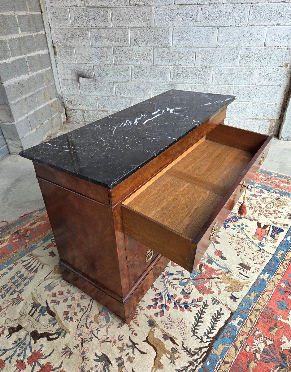 Restored Mahogany Chest Of Drawers, 5 Drawers. Gray Marble With White Veins. Early 19th Century. -photo-6