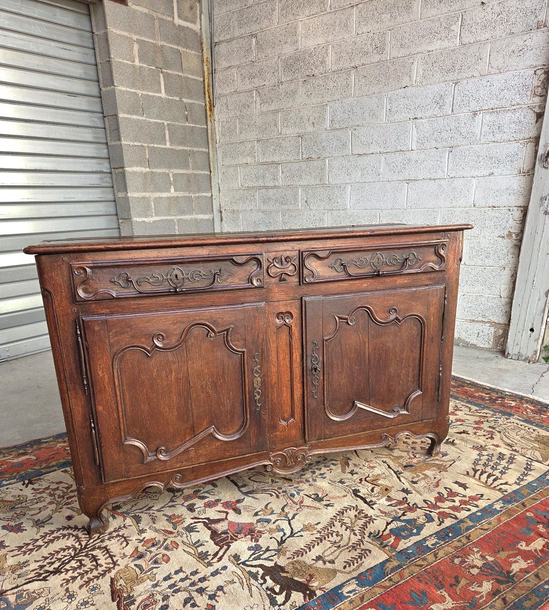 Buffet bas, en chêne mouluré, sculpté, Louis XV, Nord de la France d'époque XVIIIᵉ siècle-photo-5