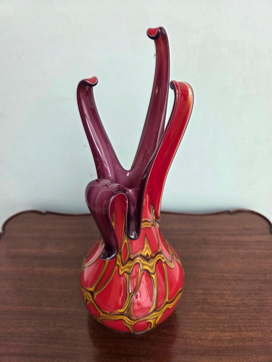 Aiguière en verre soufflé polychrome. Travail italien, vers 1970-photo-3