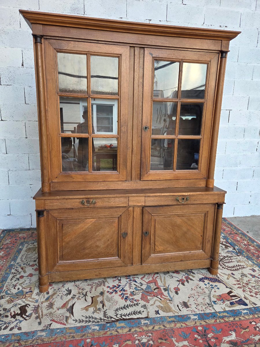 Two-piece Glass-fronted Oak Sideboard.  Empire Style, Early 19th Century-photo-5