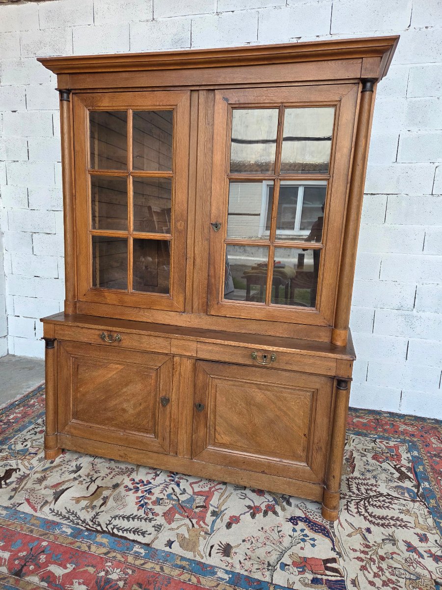 Two-piece Glass-fronted Oak Sideboard.  Empire Style, Early 19th Century