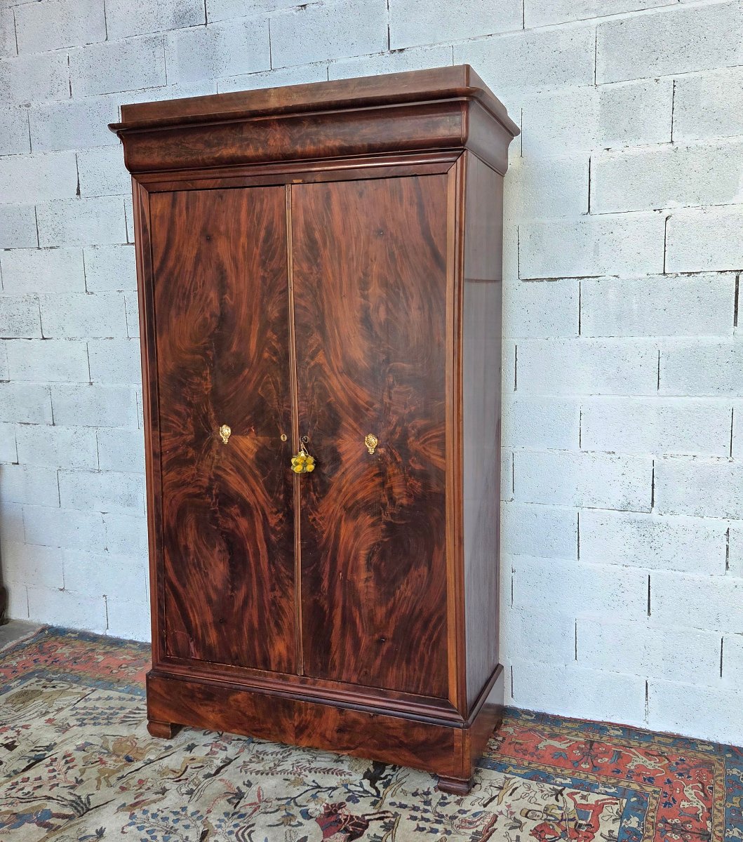 Louis-philippe-style Cabinet In Flamed Mahogany. 19th-century Piece-photo-4
