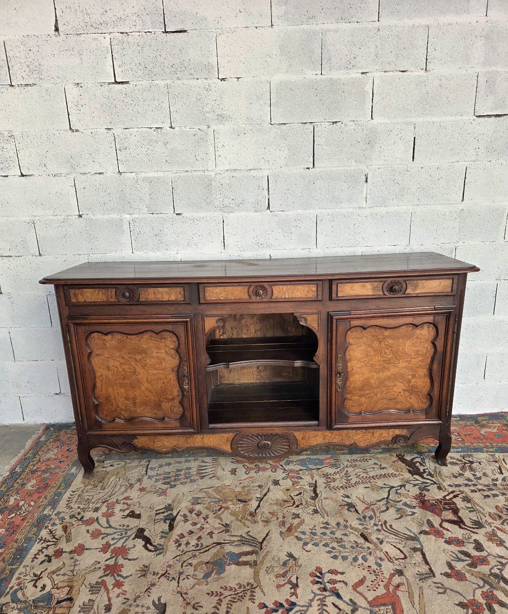 Buffet bas en chêne et Loupe d’Orme. Style Louis XV, d'époque fin XIXe Siècle-photo-6