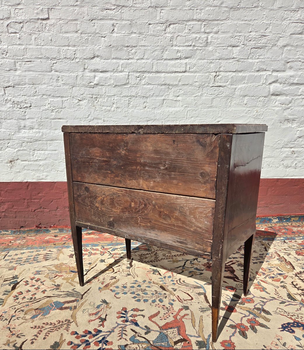 Commode sauteuse Louis XVI en marqueterie de cubes. D'époque XVIIIe Siècle-photo-4