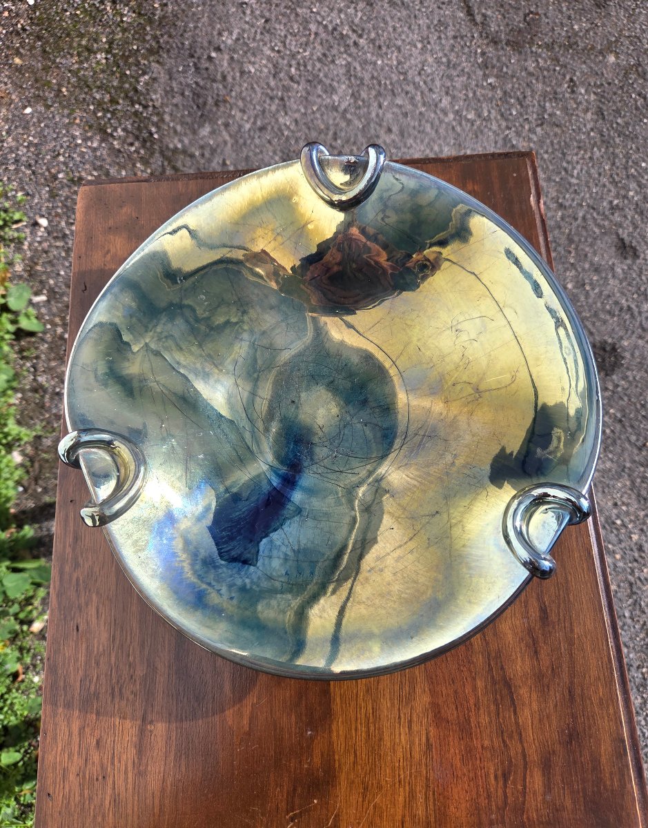 Coupe en grès émaillé irisé à trois anses – Époque Art nouveau, vers 1900-photo-2