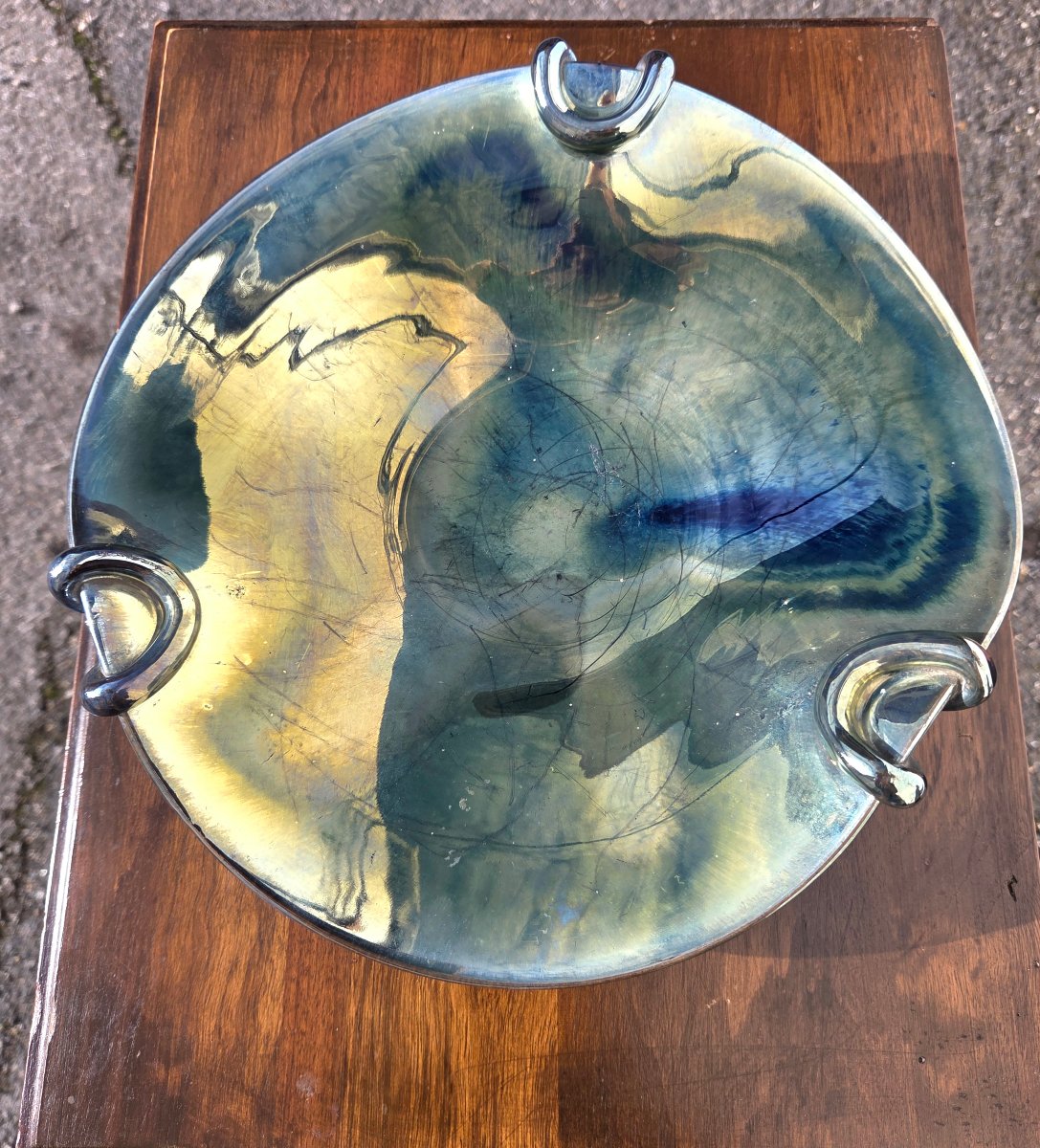 Coupe en grès émaillé irisé à trois anses – Époque Art nouveau, vers 1900-photo-3