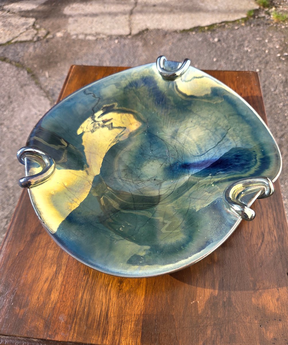 Coupe en grès émaillé irisé à trois anses – Époque Art nouveau, vers 1900-photo-4