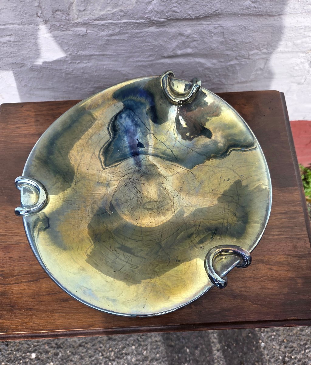 Coupe en grès émaillé irisé à trois anses – Époque Art nouveau, vers 1900