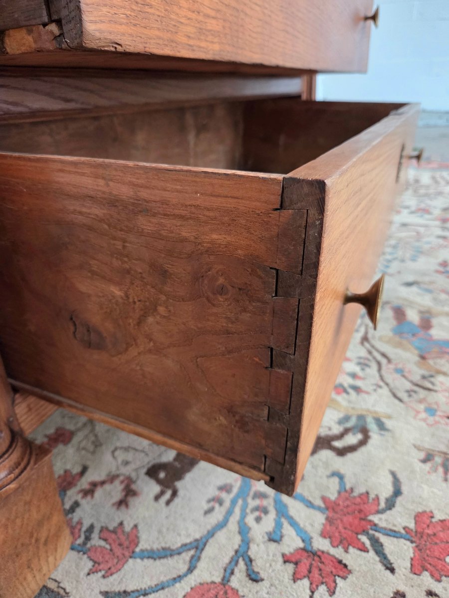 Commode en chêne clair, à demi-colonnes cannelées.  Empire, d'époque  XIXème siècle-photo-2