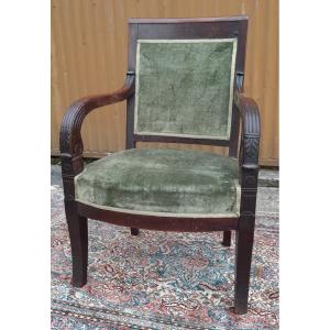 Fauteuil En Acajou Empire, d'époque 19ème. 