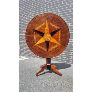 Tripod Tilting Pedestal Table In Walnut And Marquetry, Charles X Period, 19th 