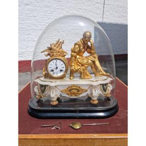 Gilded Spelter Clock, Louis XVI Style, 19th Century. 