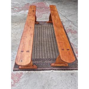 Paire de bancs en merisier, Louis Philippe d'époque XIXème 