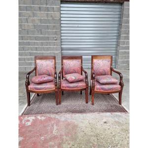 Set Of Three Restoration Period Mahogany Armchairs – 19th Century
