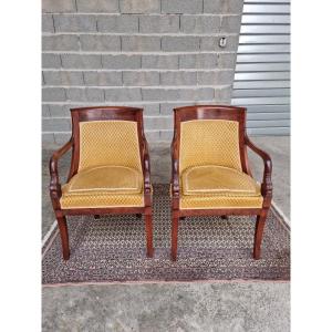 Paire de fauteuils Restauration en acajou  de Cuba, d'époque XIV ème